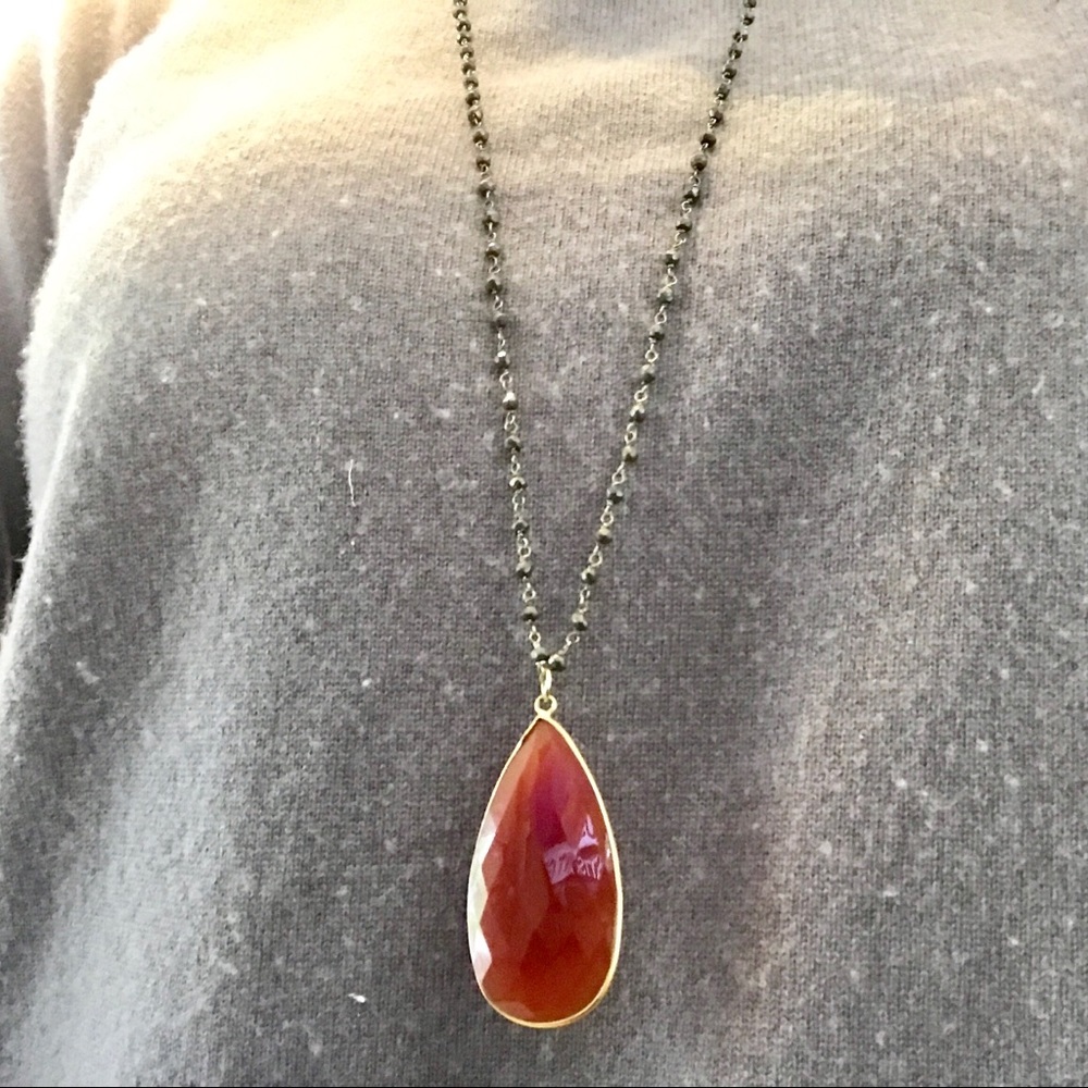 Carnelian Large Teardrop Pendant Necklace